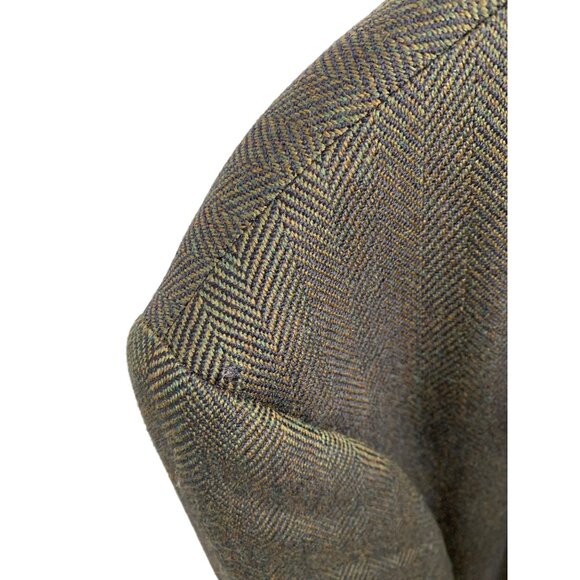 VTG 80s Oscar De La Renta Green Herringbone Wool Blazer 46R Colombia 8901 - Picture 10 of 12